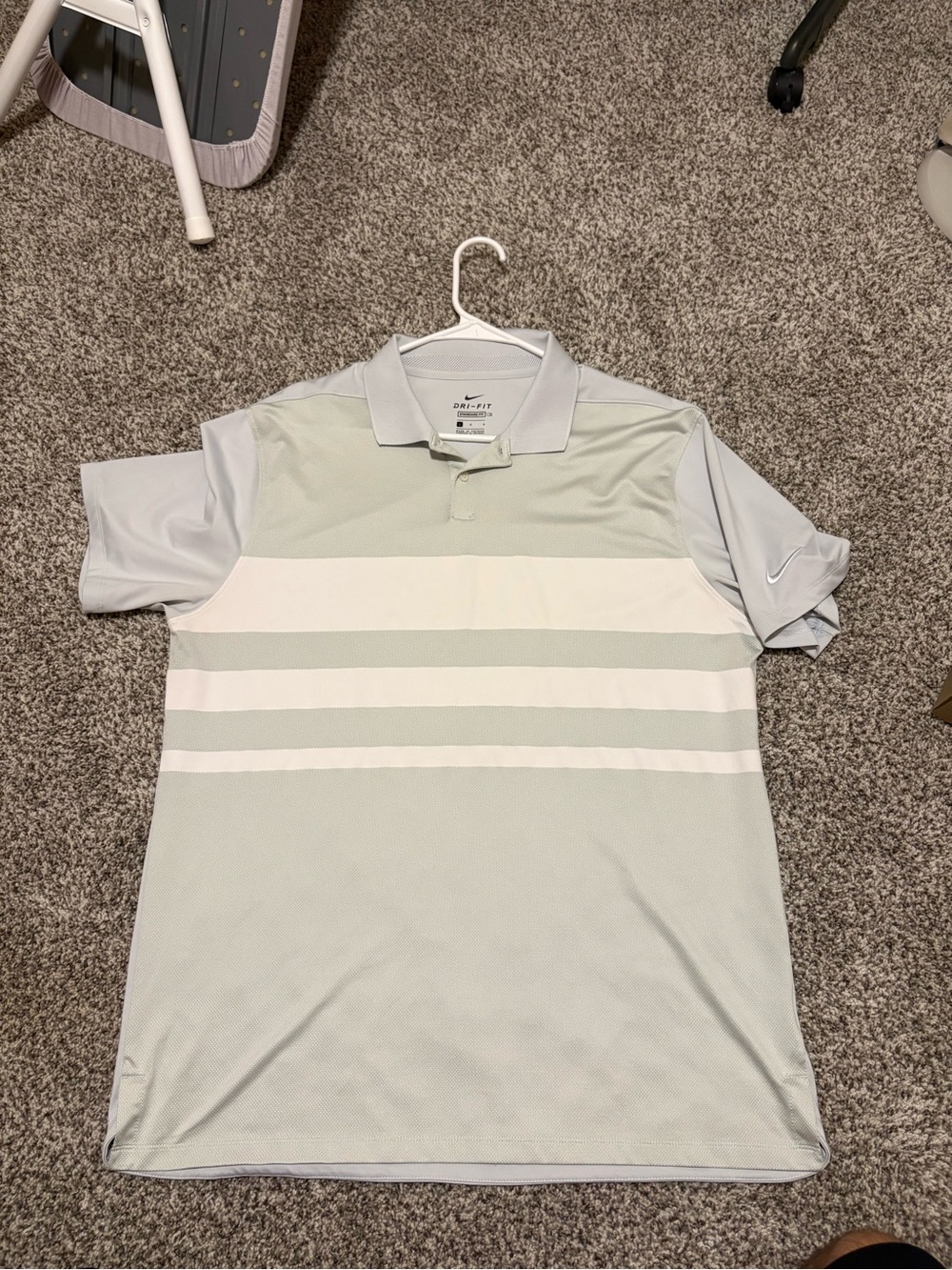 Nike Men’s Light Gray and White Striped Polo